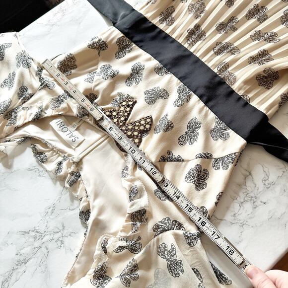 NWOT Saloni Denise Bow Print Silk Midi Dress Cream & Black Women's Size 2 - Picture 12 of 15
